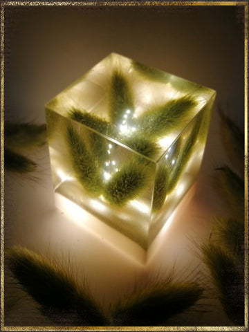 Resin Cube | Night Light Cube - Bunny Tail - Green