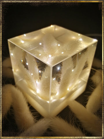 Resin Cube | Night Light Cube - Bunny Tail - White